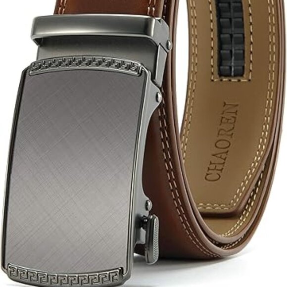 CHAOREN Leather Ratchet Belt Men'S Customizable Fit Sizes 28 to 38 Cognac Brown - Picture 1 of 11